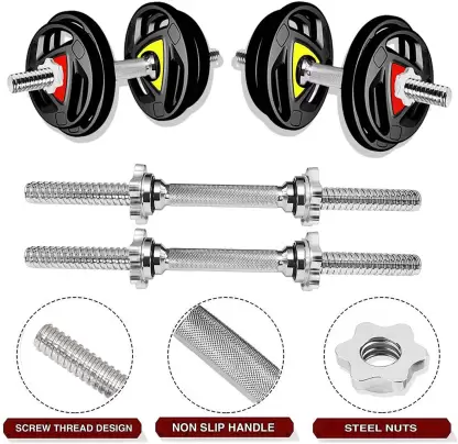 Kiraro 40 kg Metal Integrated Rubber Plates With 4ft Curl,5ft St.Rod, 2 Adjustable Dumbbell Home / Gym Combo