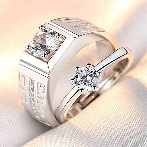 Rockjon-Valentine’s & Proposal Ring Special CZ Silver Plated Adjustable Couple Ring’s for Women’s Pack of 2