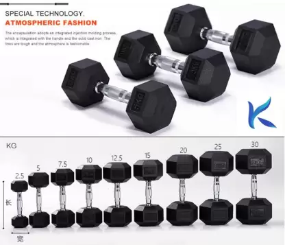 Kiraro Rubber Coated Professional (10 kg x 2) Home Workout Hex Fixed Weight Dumbbell (20 kg)