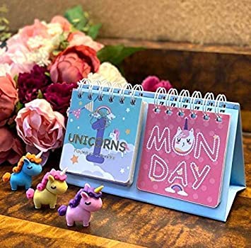 Rockjon – Unicorn 12 Months Calendar for Kids Girls Desk Calendar Unicorn Theme Daily Desk Calendar ,Table Calendar – Assorted Colours