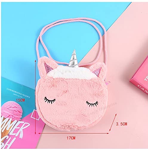 Rockjon Round Uniiicorn Plush Fur Shoulder Bag Child Plush Coin Purse Little Girl Shoulder Cross Body Sling Bag (Random Color)