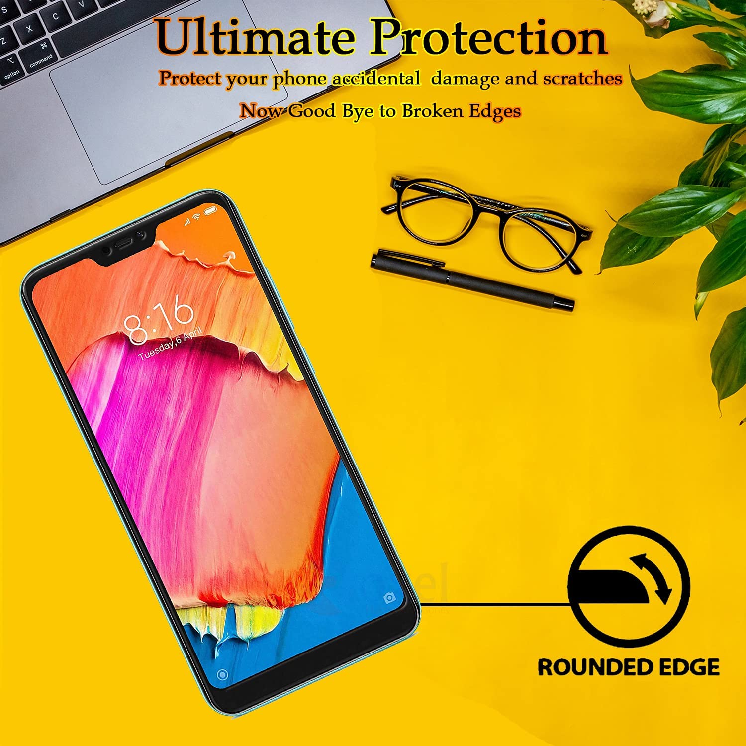 Rockjon 11D Tempered Glass Screen Protector Compatible for Redmi 6 Pro (Pack Of 1) with Full Screen Coverage (edge to edge) and Easy Installation kit [1 Pack|Black|Gorilla Tempered]