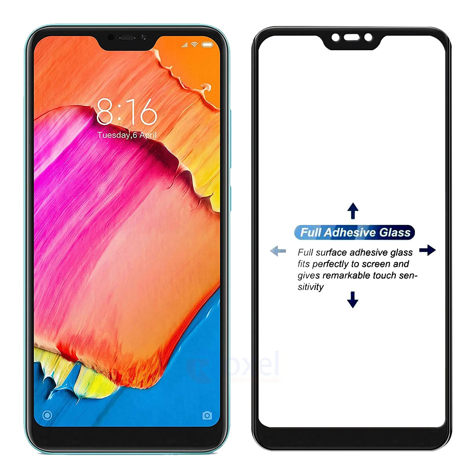 Rockjon 11D Tempered Glass Screen Protector Compatible for Redmi 6 Pro (Pack Of 1) with Full Screen Coverage (edge to edge) and Easy Installation kit [1 Pack|Black|Gorilla Tempered]