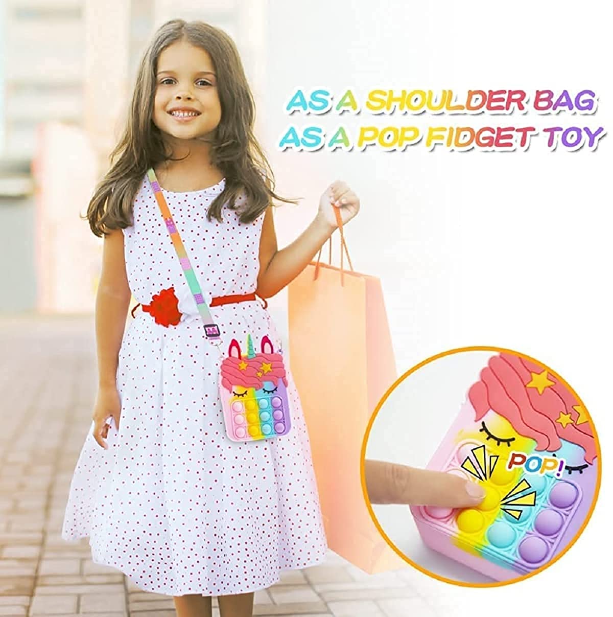 Rockjon – Unicorn Cute Push Pop it Bubble Sling Purse Cross Body Side Bag For Kids Girls