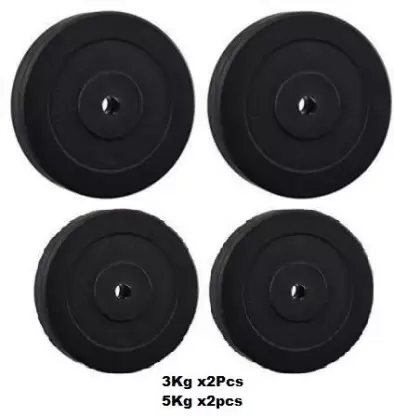 Kiraro Set Of 5Kg x2+3Kg x2 Good Quality Rubber Plates For Home/Commercial Gym Black Weight Plate (16 kg)