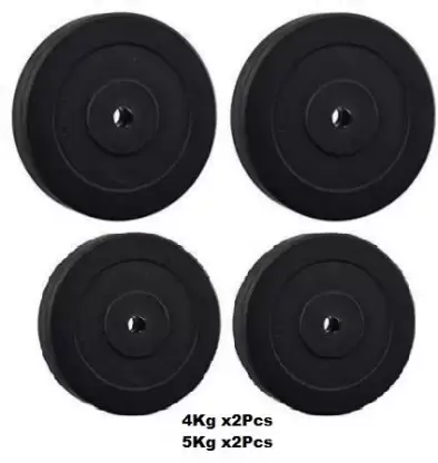 Kiraro Set Of 4Kg x2+5Kg x2 Good Quality Rubber Plates For Home/Commercial Gym Black Weight Plate (18 kg)