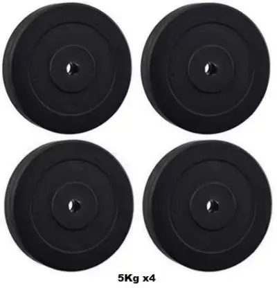 Kiraro Set Of 5Kg x4 Good Quality Rubber Plates For Home/Commercial Gym Black Weight Plate (20 kg)
