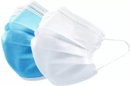 Kiraro Disposable (Pack of 100- 50 Each) Face Masks with 4-Layer Protection with Comfortable Ear loop With Nose Pin For Men Women Surgical Mask With Melt Blown Fabric Layer (White, Blue, Free Size, Pack of 100, 3 Ply)