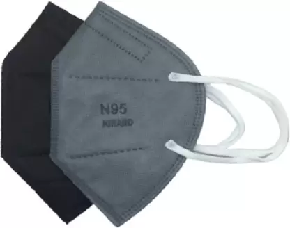 Kiraro KN95/N95 Pollution Face Mask Without Filter washable and reusable for Men Women Kids 5 Layers Protection With Melt Blown Fabric Layer Anti-dust, Anti-Pollution Flu Mask for Virus Protection (1 Black & 1 Grey N95 Mask)(Pack of 2) KirN95-BlackGrey-INP-WF Reusable, Washable (Black, Grey, Free Size, Pack of 2)