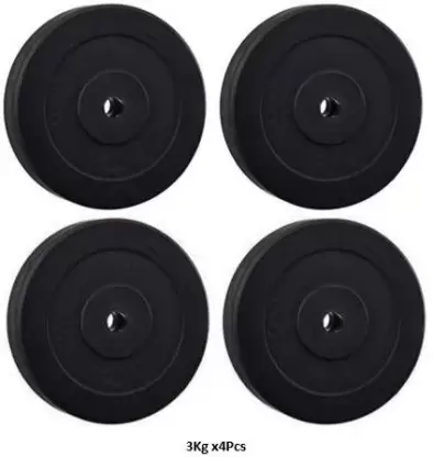 Kiraro 3Kg x4Pcs Good Quality Rubber Plates With 28mm Hole For Home/Commercial Gym Black Weight Plate (12 kg)