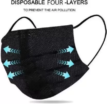 Kiraro Breathable/Comfortable/Disposable Face Masks with 4-Layer Protection With Comfortable Ear loop (With Nose Pin) 4 Ply Black Surgical Mask (Pack of 150) Surgical Mask With Melt Blown Fabric Layer (Black, Free Size, Pack of 150, 3 Ply)