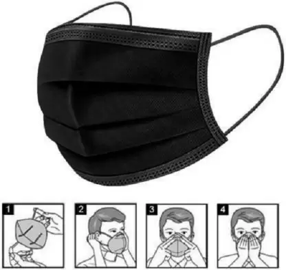 Kiraro Breathable/Comfortable/Disposable Face Masks with 4-Layer Protection With Comfortable Ear loop (With Nose Pin) 4 Ply Black Surgical Mask (Pack of 150) Surgical Mask With Melt Blown Fabric Layer (Black, Free Size, Pack of 150, 3 Ply)
